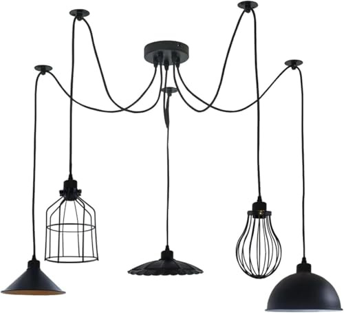 LEDSone 8-flammige Pendelleuchte im Industriestil, verstellbare Vintage-Halbdeckenmontage für Esszimmer, Küche, Schlafzimmer, Bauernhaus. (Schwarz 4)