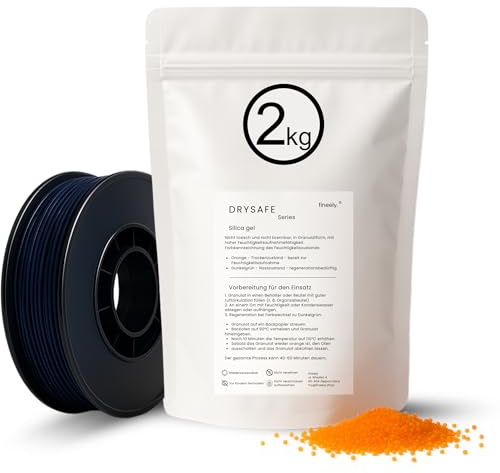 Fineely® Silica Gel Trockenmittel 2kg – 3–5mm Granulat mit Farb-Indikator | Silicagel für 3D Drucker Filament Trockner, ASA ABS Nylon | Regenerierbares Kieselgel mit Feuchtigkeitsanzeige