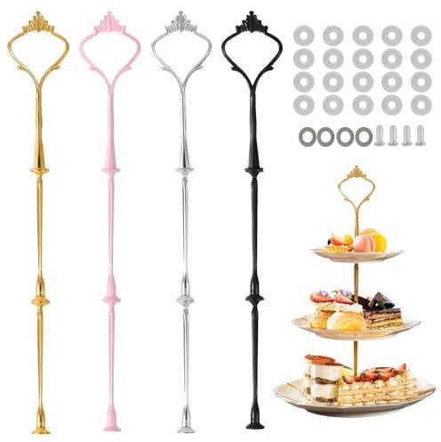 mizikuu 4 Pack Etageren Stangen Set, Etagen Vintage Silber Gold Metallstangen Etagere Bausatz für 2 bis 3 stufige Hochzeitstorte Etagere Tortenständer Tortenhalter Torten