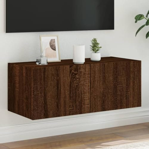FENLAX Wandschrank Wohnzimmer Braun Eichen-Optik 80x35x31 cm Holzwerkstoff 2 Fächer Vielseitiger Schrank Arbeitszimmer Badezimmer Trendigen Design Bücherschrank TV-Schrank Hängeschrank
