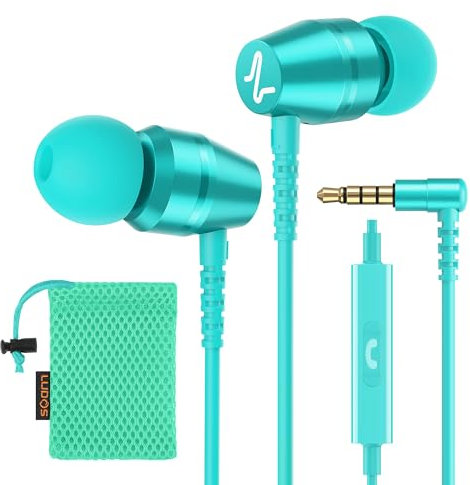 LUDOS OMNITONE Kopfhörer In Ear Kopfhörer mit Kabel und Mikrofon, 5 Jahre Garantie, In Ear Ohrhörer, 3,5 mm Klinkenstecker Earbuds, Satte Bässe Earphones, Headphones für iPhone, iPad - Türkis