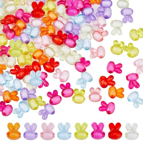 DICOSMETIC 100 Stück Häschen Perlen Osterhase Perlen Acryl Kaninchen Kopf Perlen Pony Perlen Zufällige Farbe Transparente Solide Perlen Abstandshalter Perlen Für Schmuckherstellung Bohrung: 2mm