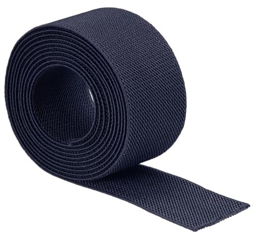 TA-VIGOR Bande élastique tissée double face en sergé de 38 mm de large, 3,8 cm, 2 m, bobine élastique plate en polyester pour couture, travaux manuels, bleu marine