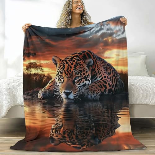 Tierdrucke Kuscheldecke Twilight Sonnenuntergang Tiger Flauschig Decke Fleecedecke, Sofa Überwurfdecke 100 x 130 cm Wohndecke Warm Weich Sherpa Wolldecke - Gemütlicher Überwurf für Bett und Couch