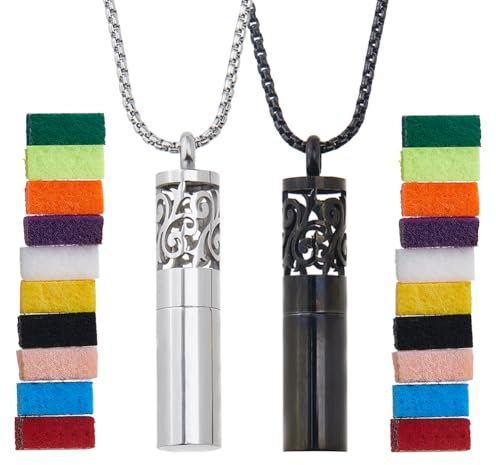 SUPERFINDINGS 2Colors Essential Oil Diffuser Stainless Steel Oil Pendant with 20Pcs Felt Pads Changeable Perfume Pads Aromatherapy Bottle Necklaces Jewelry Gifts Set for Woman
