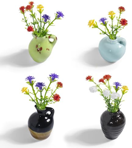 rhinocats Ceramic Vase Fridge Magnets, Cute 3D Plant Magnets, Mini Vase Magents for Refrigerator Decoration Kitchen Locker Kitchen Office (4 Pack)
