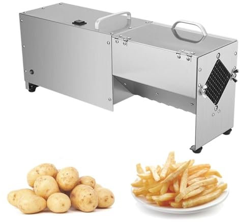 Automatic French Fry Cutter with 3 Blades, Professional French Fries Maker Cutter for Commercial, Household - Stainless Steel Cutting Chipper, One-Touch Start, Manual Push-Button Control