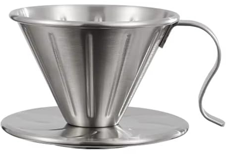 Fangxuee Coffee Dripper with Holder Coffee Maker with Handle Three-Dimensional Diversion Thickened 304 Stainless Steel Pour-over Coffee Filter Cup