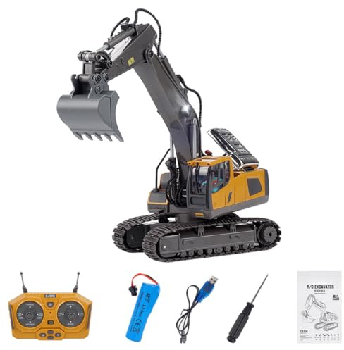 BAUBAUPLAY 1/20 RC grävmaskin, 2,4 G 11CH legering fjärrstyrd grävmaskin med ljuseffekter och ljudeffekter, mini RC konstruktion, fordonsleksak för vuxna