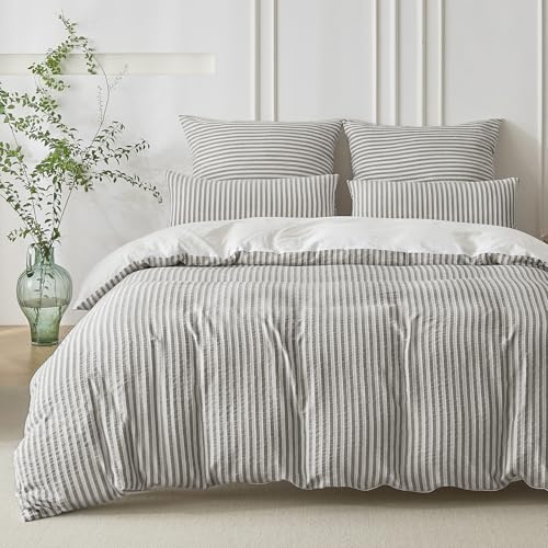 SOULFUL Bettwäsche 155x220 Baumwolle Gestreift Jacquard Oeko-TEX Kaffee | Gewaschene Baumwolle Boho Bettwäsche-Sets mit Reißverschluss Atmungsaktiv Enthält 1 Bettbezug 155x220 und 1 Kissenbezug 80x80
