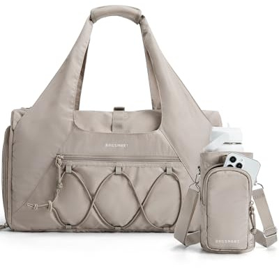 BAGSMART 25L Womens Gym Bag, Shoes Wet Compartment, Sports Duffle for Yoga | Lightweight Holdall with Water Bottle Pouch, Cabin Bag for EasyJet, Water-resistant, Camel