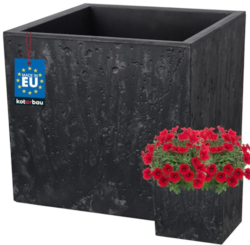 KOTARBAU Pot de fleurs carré - 39 x 39 x 37 cm - Aspect béton - En PVC - Pour l'extérieur et l'intérieur - Anthracite - Avec pot intérieur