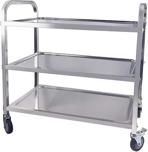 TAIMIKO Carrello Portavivande Carrello di Servizio Carrello Cucina 3 Piani | carrello con ruote portatutto Carrello in acciaio inox 75 x 40 x 83.5 cm