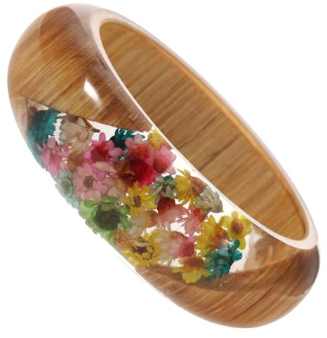 Abaodam Handgefertigtes Harzarmband mit Getrocknetem Rittersporn Holz resin Manschette Hanfu Schmuck Dekoratives Trockenblumen Armband für Alltag und Han Chinesische Trachten Geschenkidee