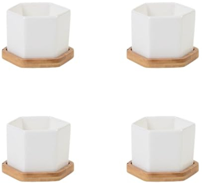 AMSLSIU Macetas de cerámica con Bandeja de bambú, cerámica Barata y Duradera, Servicio posventa, decoración Escritorio para Oficina y hogar