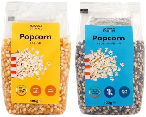 Grocer Planet - Mix Maíz Italiano para Palomitas (800g) - 2 x 400g | Made in Italy | Maíz Amarillo Clásico + Maíz Diamante Azul | Sin OGM | Alto contenido en fibra
