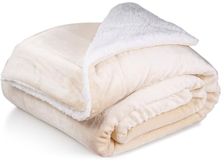 Cozyor Wohndecke Kuscheldecke warm Sherpa, Dicke Sofadecke, hochwertige Tagesdecke, 130x160 cm Plüschdecke beige Driftwood, Wohnzimmerdecke Sherpadecke