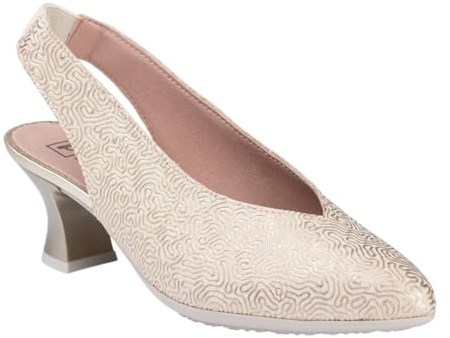 PITILLOS - Zapato de Piel con tacón Medio,Destalonado,elástico en el Tobillo,clásico,salón,Punta Fina, para: Mujer Color: Oro Talla:40