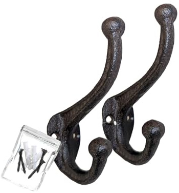 your castle Wandhaken 2er Set Gusseisen – Vintage Garderobenhaken 12 cm – Kleiderhaken im Shabby Chic Stil – stabiler Wandhaken für Schlüssel, Handtücher & Jacken inkl. Schrauben & Dübel