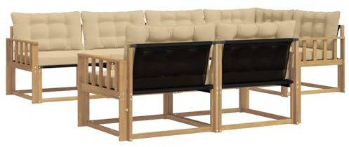vidaXL Outdoor-Sofagarnitur mit Kissen 7 pcs Weiß und Beige, Garten-Sofa, modernes Outdoor-Möbel, strapazierfähige Lounge, Sitzgruppe für Terrasse und Komfort