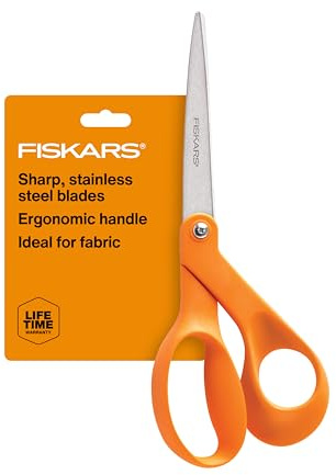 Fiskars 8 Original Orange-Handled Stainless Steel Scissors, Ergonomic and Keeps Material Flat, Sharp All-Purpose Paper and Fabric Scissors for Office, Arts, and Crafts