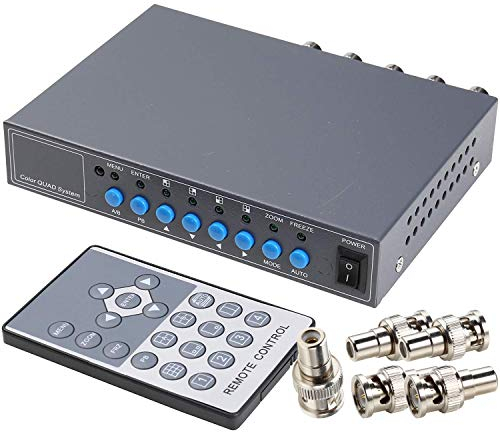 UHPPOTE 4CH Color QUAD System Video Splitter CCTV Camera Processor with Remote Contro
