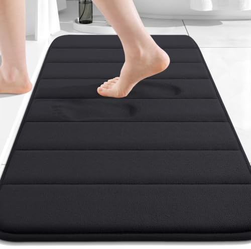 Buganda Memory Foam Bath Mat, 30 x 20, Ultra Soft and Non-Slip Bathroom Rugs, Water Absorbent and Machine Washable Bath Rug for Bathroom, Shower, and Tub, Black