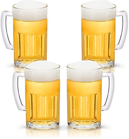 COKTIK Juego de 4 vasos de cerveza grandes con asa – 20 onzas de cristal, vasos clásicos para cerveza