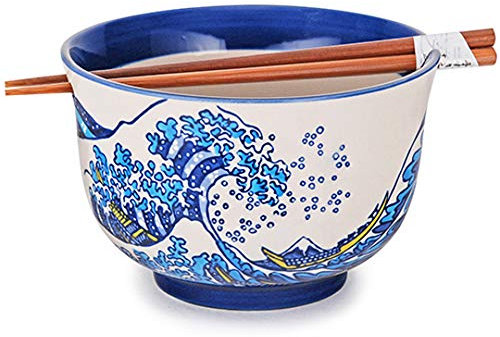 Happy Sales, Mehrzweck-Schüssel für Ramen, Udon, Soba, Pho, Nudeln, Donburi, Reis, Tayo mit Essstäbchen, 16,2 cm, Blau
