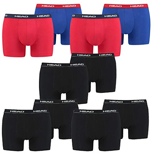 HEAD 10 er Pack Herren Boxer Boxershorts Basic Pant Unterwäsche, Farbe:Schwarz/Rot/Blau, Bekleidungsgröße:XL