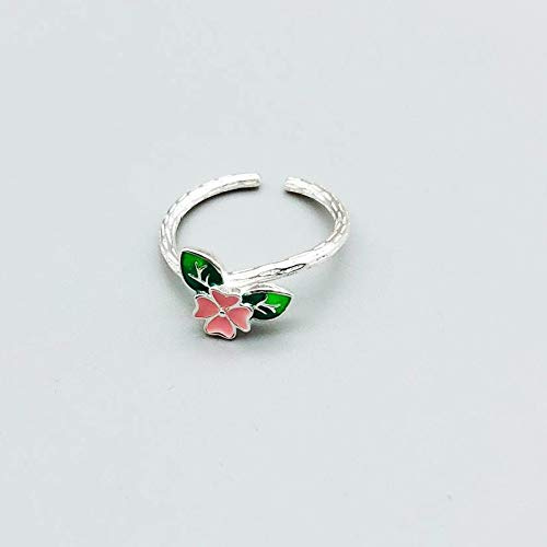 Einstellbare Ring Frauen,S925 Sterling Silber Rosa Tropfglasur Blume Blatt Zweig Mode Einstellbare Open Knuckle Schwanz Ring Finger Joint Zehenring Schmuck Für Frauen Mädchen Geschenk Hochzeit Mut