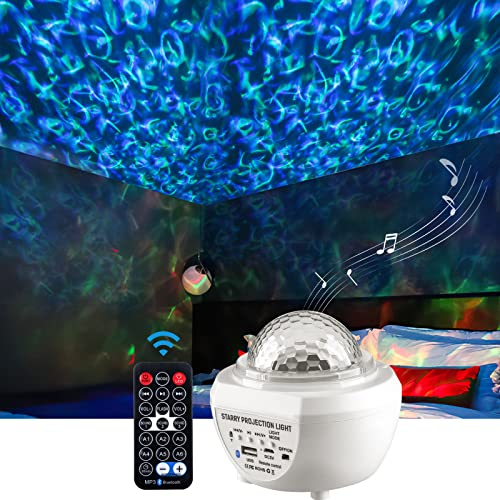 ComeHome Water Ripple Projector Night Lights for Kids Plays Music with Bluetooth Speaker, Sound Activated USB Disco Ball Baby Projector Water Wave Ceiling Lights with Rechargeable Battery for Girl