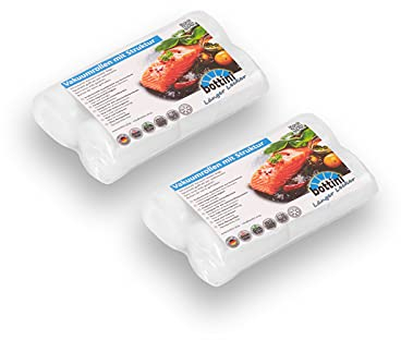 4 x BOTTINI Vakuumrollen goffriert 15 x 600 cm, PREMIUM Folienbeutel, Sous Vide, für jedes Folienschweißgerät u. Vakuumiergerät, Folienrollen für Lebensmittel