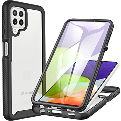 CENHUFO Hülle für Samsung Galaxy A22 4G/ M22/ M32 4G, 360 Grad Handyhülle Stoßfest Schutzhülle mit Eingebautem Displayschutz, Robust Panzerhülle Bumper Full Cover Outdoor komplett Case - Schwarz