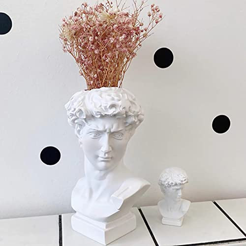 Davidstatue griechischer Kopf Vase – Dark Academia Raumdekoration – niedlicher Blumenhalter für Zuhause – 1 groß (16,5 x 8,9 cm) und 1 klein (6,5 x 4 cm)