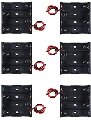 6PCS AA Battery Holder Bundle with Wire AA Battery Holder Case 1.5V, 4 x 1.5V Series DIY Battery Storage Boxes, 4 Slot Black Plastic Batteries Case for AA Battery