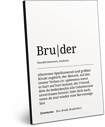 ARTFAVES® Worterklärung Bruder | Definition Bild schwarz-Weiss als Geschenk | Holzschild mit Spruch zum Thema Geschwister/Familie/Bruder