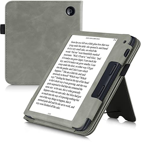 kwmobile Flip Hülle kompatibel mit Tolino Vision 6 - Handschlaufe - Cover Grau