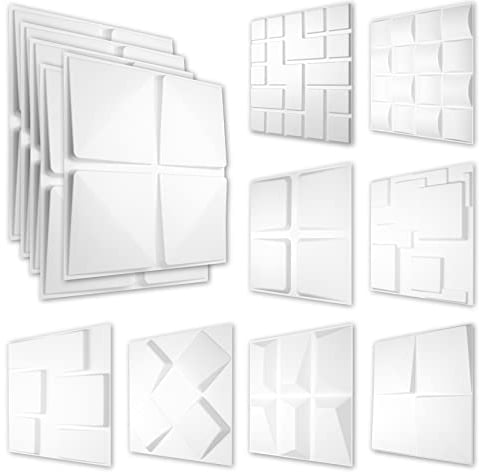 HEXIM 3D Wandpaneele, PVC Kunststoff weiß - Quadrat Design Paneele 50x50cm Wandverkleidung (3QM HD098) Pyramide Wandverkleidung Deckenverkleidung