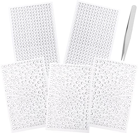 Glitzersteine Selbstklebend, 1725 Stück Glitzer Strass Aufkleber, Größe Mixed Strasssteine Selbstklebend Schmucksteine zum Basteln für DIY Handwerke, Gesicht, Nägel Deko, mit Pinzette (5 Blätter)