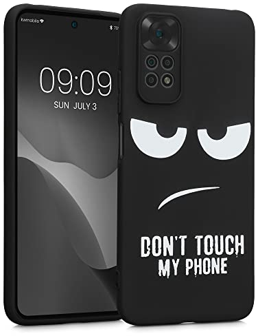 kwmobile Hülle kompatibel mit Xiaomi Redmi Note 11 / Note 11S - Handyhülle Silikon Case - Don't Touch My Phone Weiß Schwarz