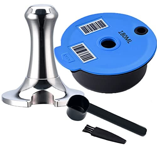 Refillable Coffee Capsules, Stainless Steel Coffee Pods Compatible with Tassimo Machines (180ML Blue +Tameper)