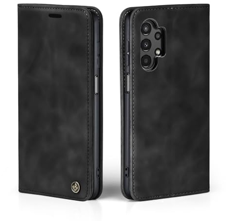 LBH Handyhülle für Samsung Galaxy A13 in Schwarz mit Karten- und Geldfach Smartphone Hülle mit Standfunktion Flip Case Schutzhülle Magnetverschluss Vintage