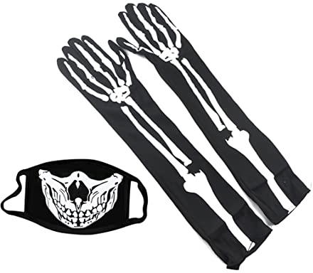 MAKFORT Halloween Skelett Handschuhe Schädel Maske Schädel Geist Handschuhe Gesichtsmaske für Scary Party Requisiten Halloween Cosplay Kostüm Zubehör