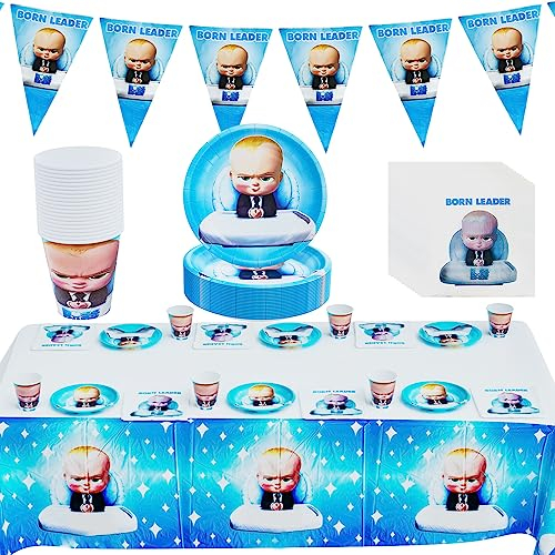 Décoration Anniversaire 62 pcs, Set Vaisselle, Nappe, Assiette, Tasse, Serviette Papier, Fanion, Anniversaire Theme, Décorations de Fête d'anniversaire pour Enfants