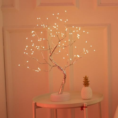 Dekoratives Lichterbaum,45CM 108 LED Baum Lichter Warmweiß Bonsai Baum Lampe Batteriebetrieb und USB Baumlampe verstellbare Zweige Lichterbaum Tischdekoration für Wohnzimmer Party Schlafzimmer Büro