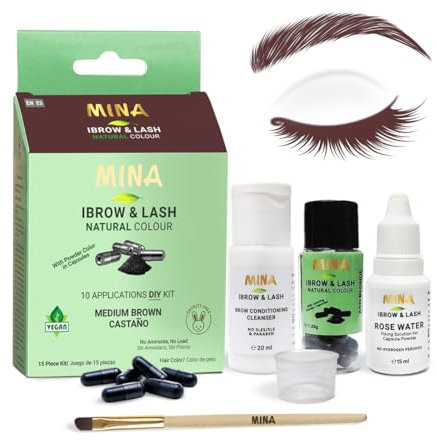 Mina ibrow & Lash Medium Brown | Long Lasting (Stay upto 6 week) Natural Spot coloring and Hair Tinting Powder in Capsule, Water and Smudge Proof | No Ammonia, No Lead with Up to 10 Applications