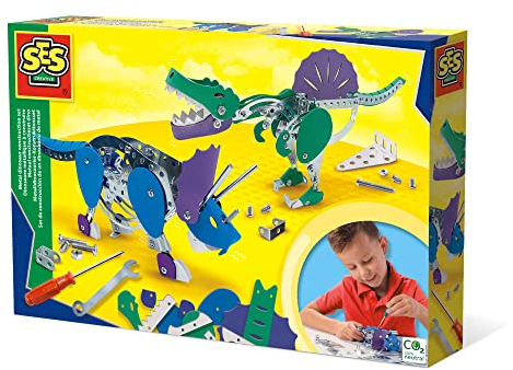 SES Creative 14950 Dinosaurier Metalldinosaurier-Konstruktionsset-Triceratops und Spinosaurus, Multicolor
