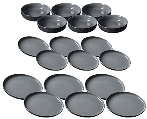 Ritzenhoff & Breker Jasper Teller & Schalen Set 18-teilig, Schwarz, Tafelservice aus Steinzeug, Geschirr mit Soft-Touch-Haptik & farbiger Mattglasur