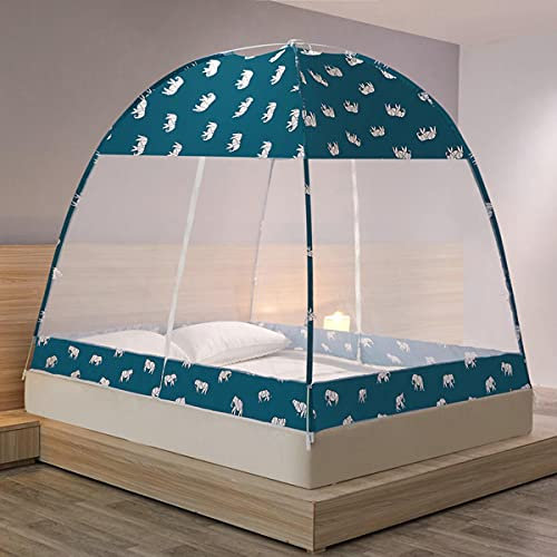 OKUOKA Pop-Up-Moskitonetz, Faltbarer Betthimmel, Polyester-Vorhänge, Anti-Mücken-Universal-Campingzelt für Einzelbett, Doppelbett, kostenlose Installation, Jurte, Elefant, 150 x 200 cm